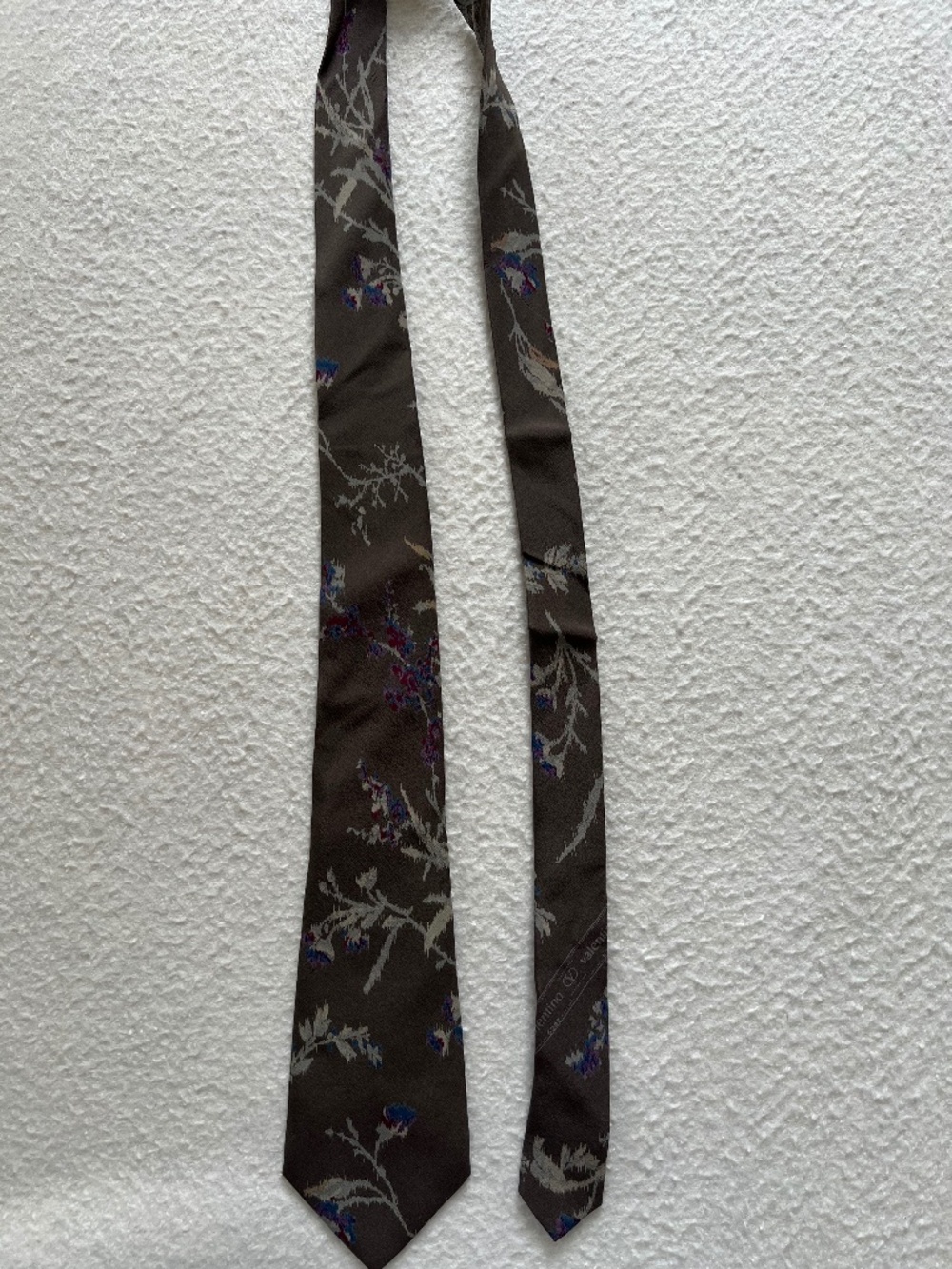 Valentino Cravatte Mens Brown Floral Made In Italy Necktie